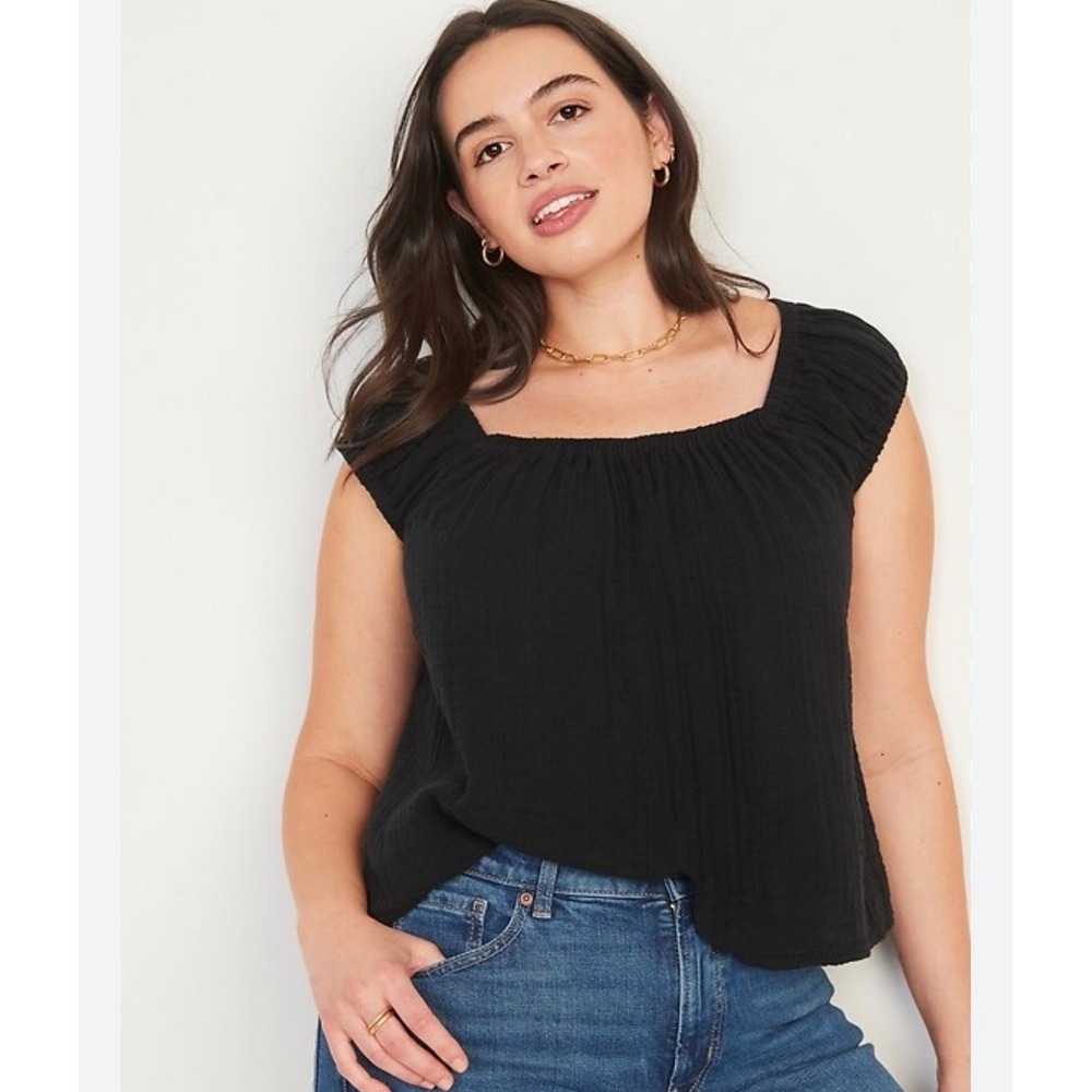 Old Navy Tie Back Cutout Swing Blouse Plus‎ Sz 4X Black Peasant Boho  minimalist